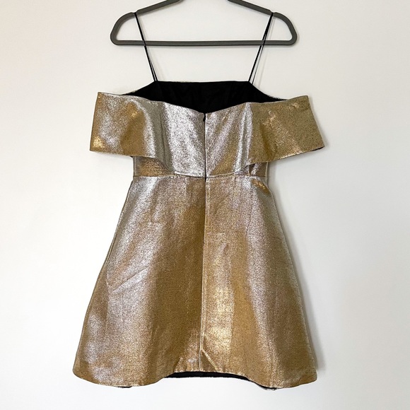 NWT SANDRO Palacio Off-the-shoulder Mini Dress 1 Gold - Picture 4 of 8